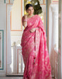 Flattering Pink Soft Silk Saree With Innovative Blouse Piece