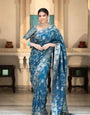 Eclat Rama Soft Silk Saree With Embrocation Blouse Piece