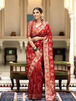 Ephemeral Red Soft Silk Saree With Traditional Blouse Piece