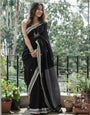 Charming Black Cotton Silk Saree With Deserving Blouse Piece