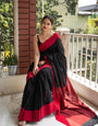 Glowing Black Cotton Silk Saree With Beautiful Blouse Piece