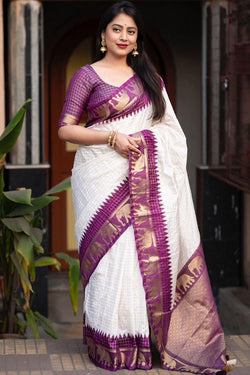 Amiable Off White Soft Silk Saree With Ideal Blouse Piece