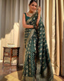 Sonorous Dark Green Soft Silk Saree With Winsome Blouse Piece