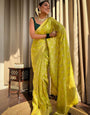 Enamoring Yellow Soft Silk Saree With Vivacious Blouse Piece