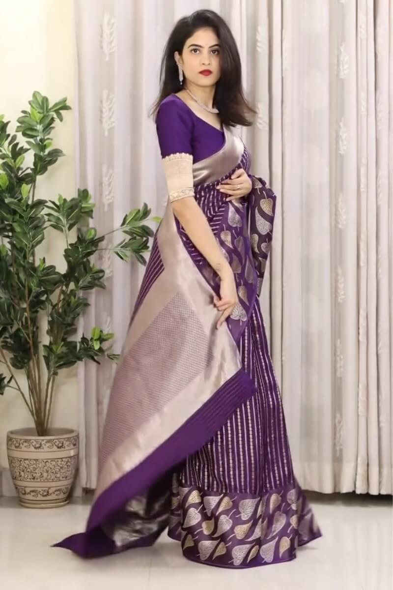 Magnetic Purple Soft Silk Saree With Snappy Blouse Piece