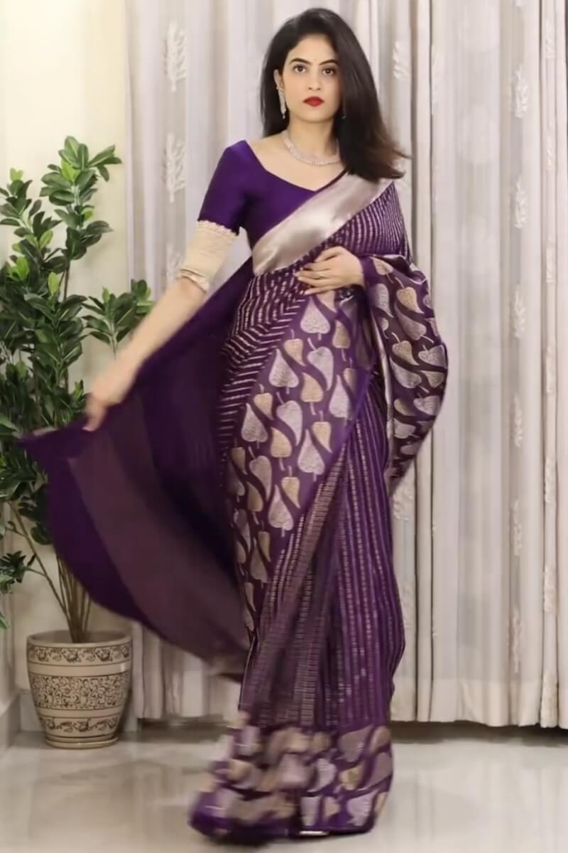 Magnetic Purple Soft Silk Saree With Snappy Blouse Piece