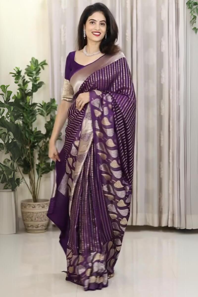 Magnetic Purple Soft Silk Saree With Snappy Blouse Piece