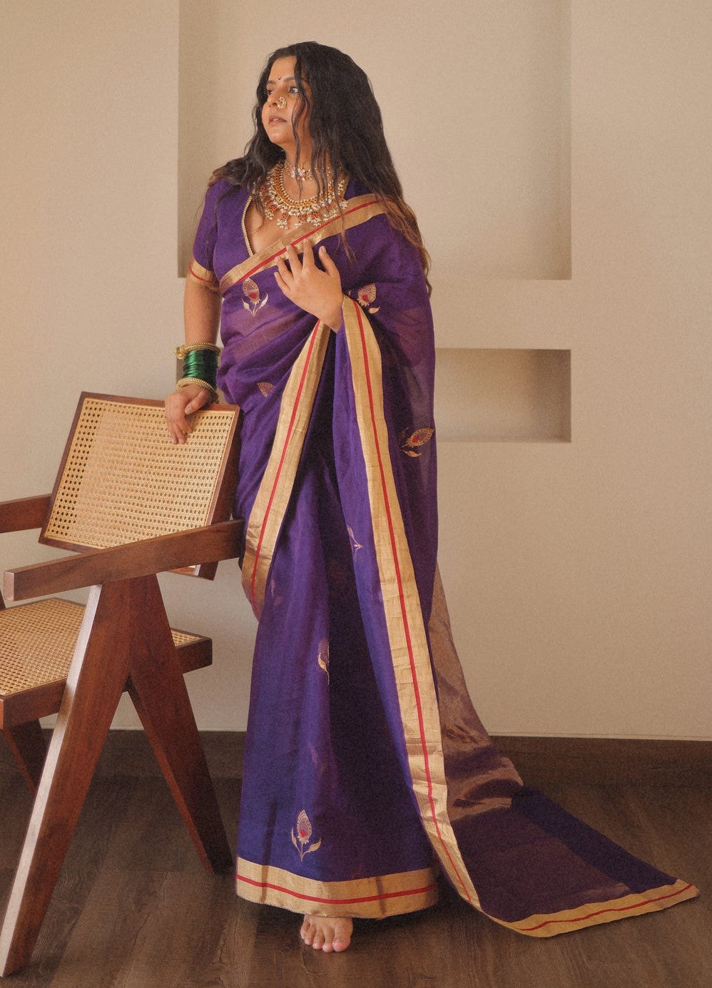 Excellent Purple Cotton Silk Saree With Glorious Blouse Piece