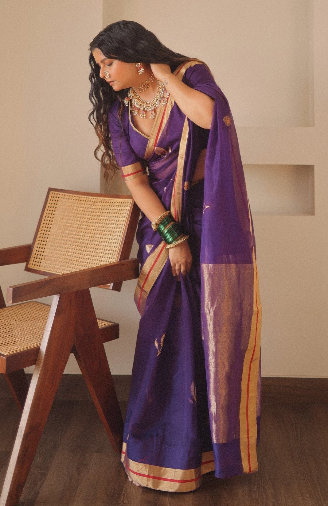 Excellent Purple Cotton Silk Saree With Glorious Blouse Piece