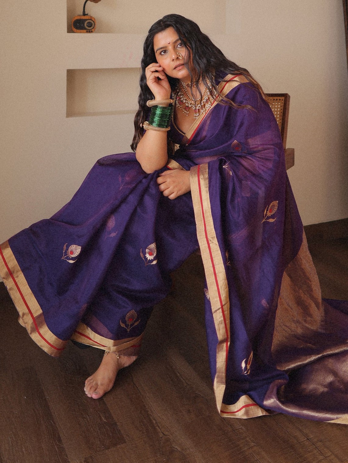 Excellent Purple Cotton Silk Saree With Glorious Blouse Piece