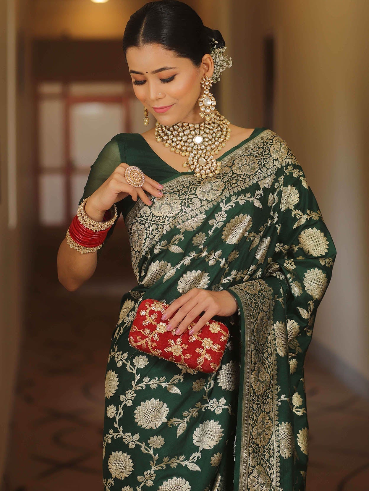 Panache Dark Green Soft Silk Saree With Tremendous Blouse Piece