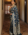 Redolent Navy Blue Soft Silk Saree With Fugacious Blouse Piece