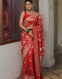 Desuetude Red Soft Silk Saree With Traditional Blouse Piece