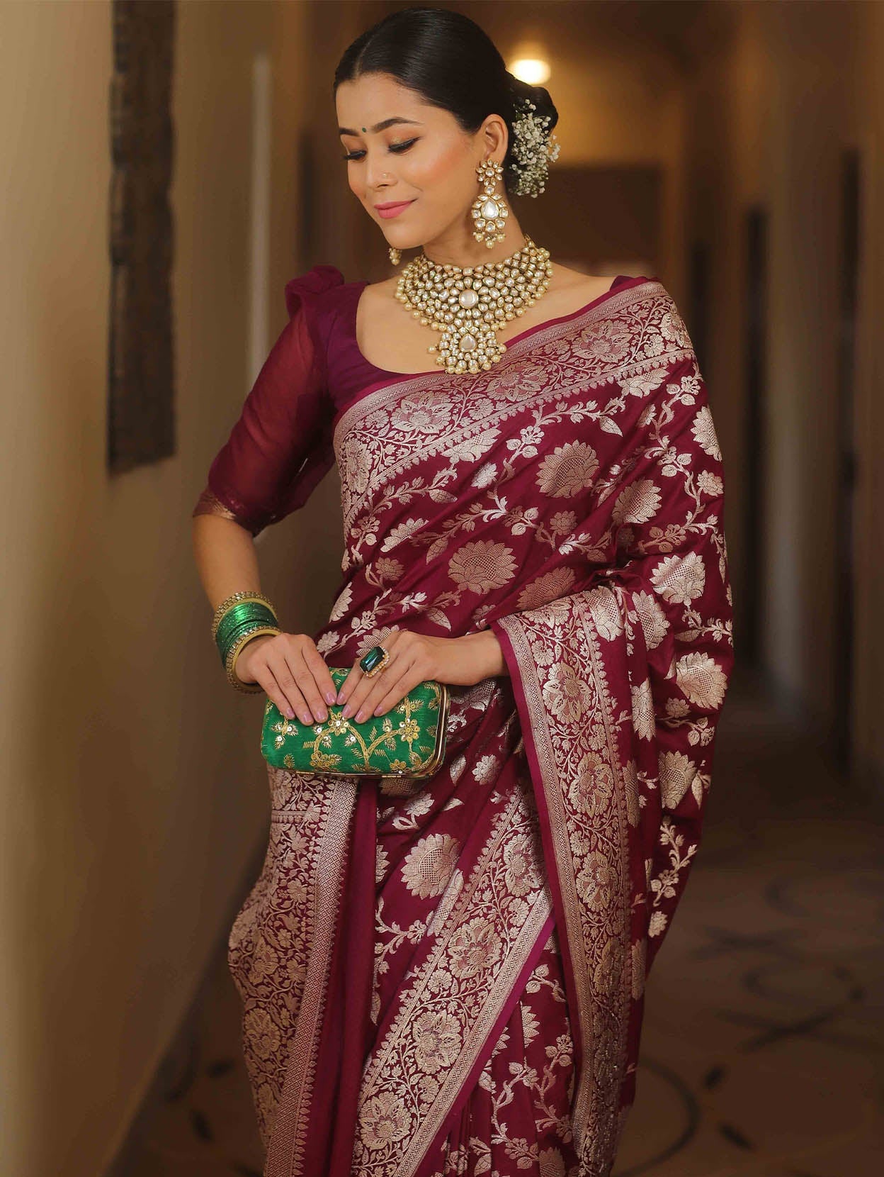 Glorious Wine Soft Silk Saree With Ravishing Blouse Piece