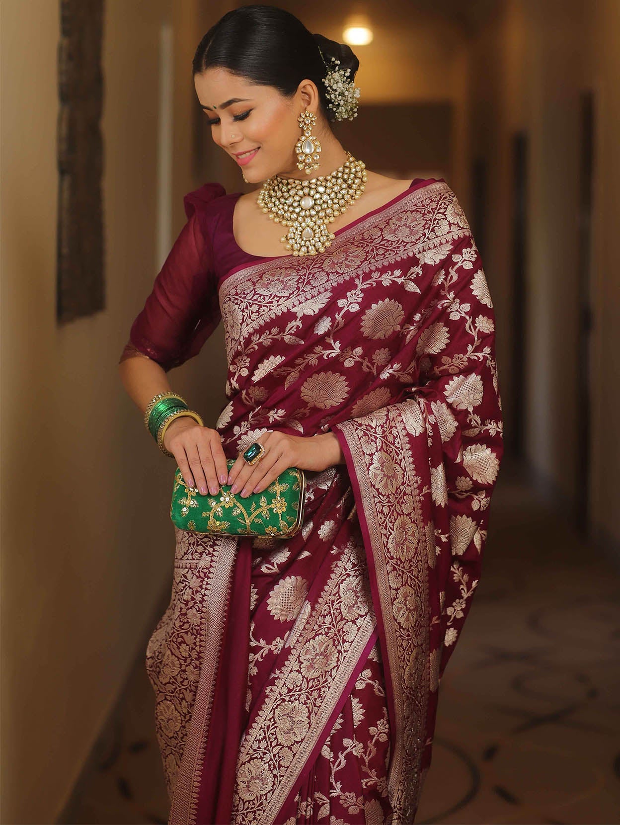 Glorious Wine Soft Silk Saree With Ravishing Blouse Piece