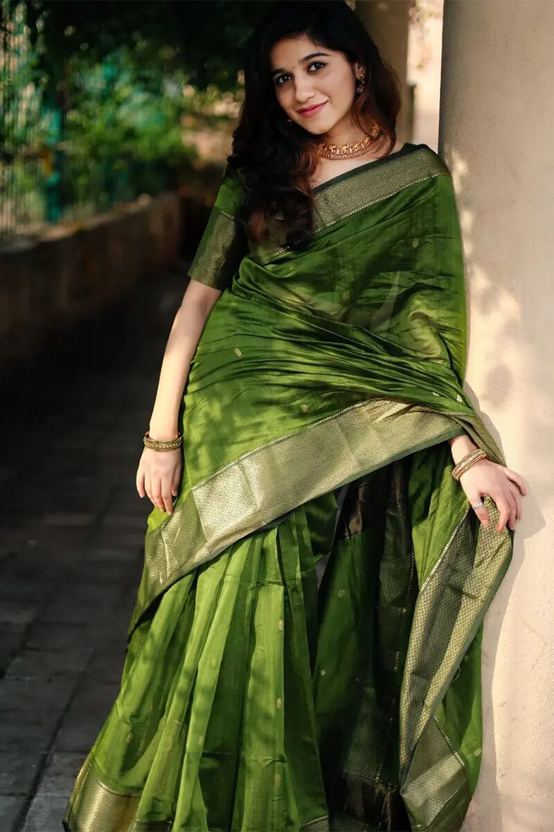 Gossamer Green Cotton Silk Saree With Cynosure Blouse Piece