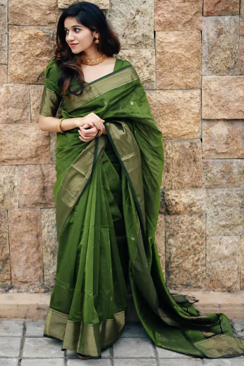 Gossamer Green Cotton Silk Saree With Cynosure Blouse Piece