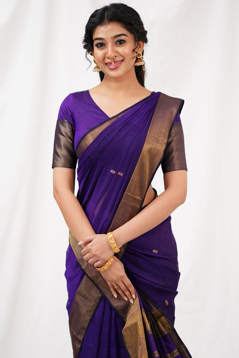 Angelic Purple Cotton Silk Saree With Inspiring Blouse Piece