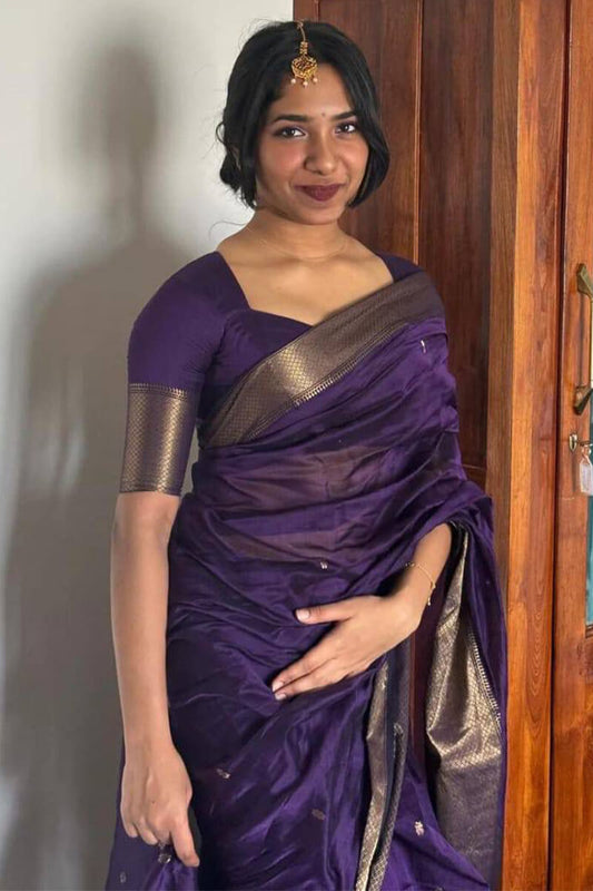 Gleaming Purple Cotton Silk Saree With Classy Blouse Piece