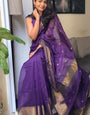 Pretty Purple Cotton Silk Saree With Sizzling Blouse Piece