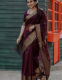 Refreshing Wine Cotton Silk Saree With Excellent Blouse Piece
