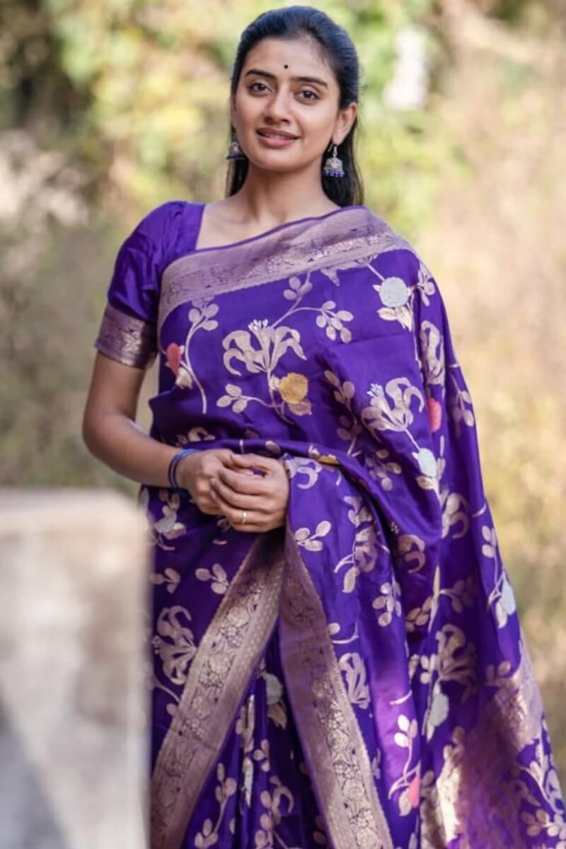 Pretty Purple Soft Silk Saree With Elegant Blouse Piece