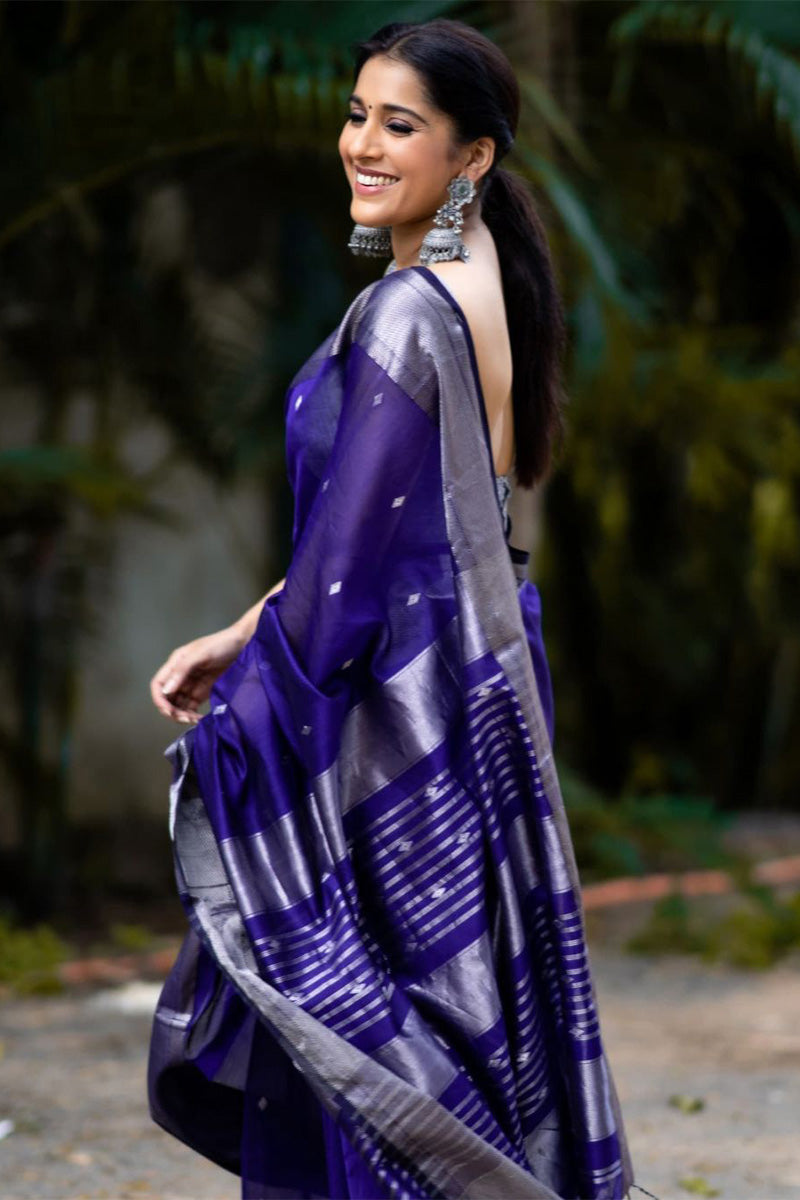 Eloquence Royal Blue Soft Silk Saree With Ephemeral Blouse Piece