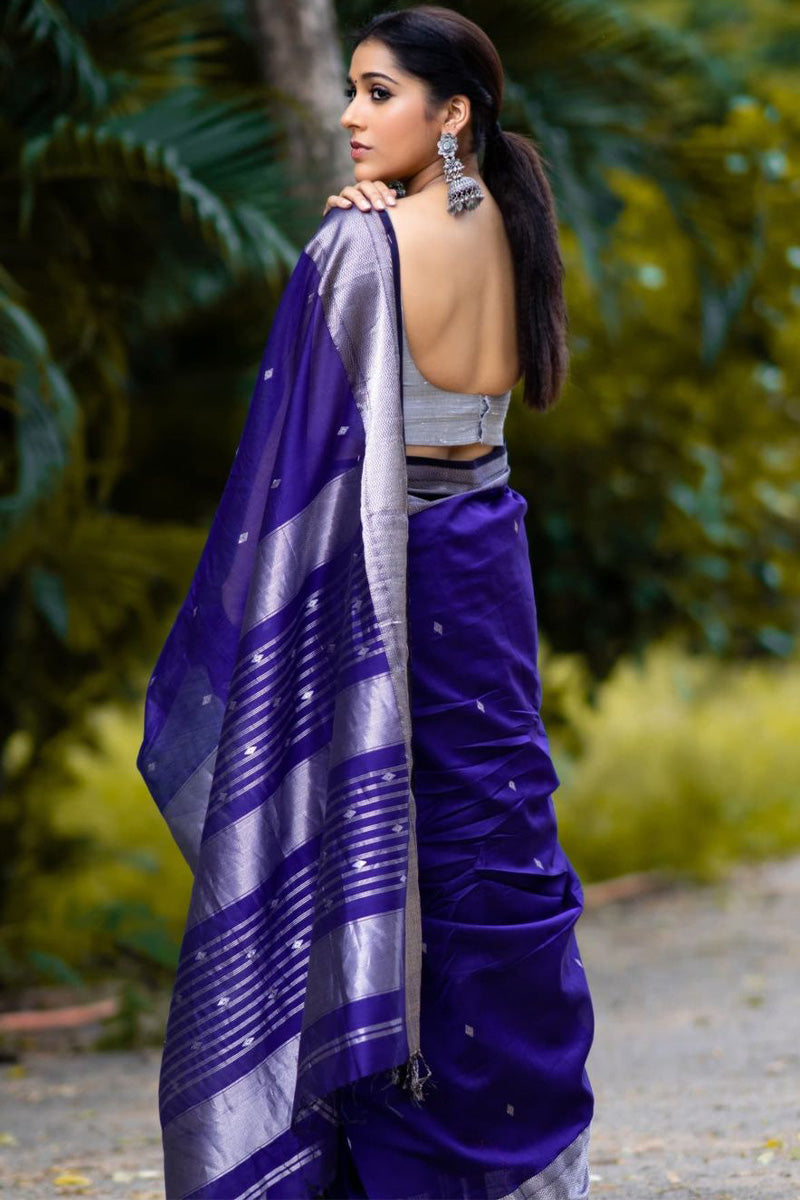 Eloquence Royal Blue Soft Silk Saree With Ephemeral Blouse Piece