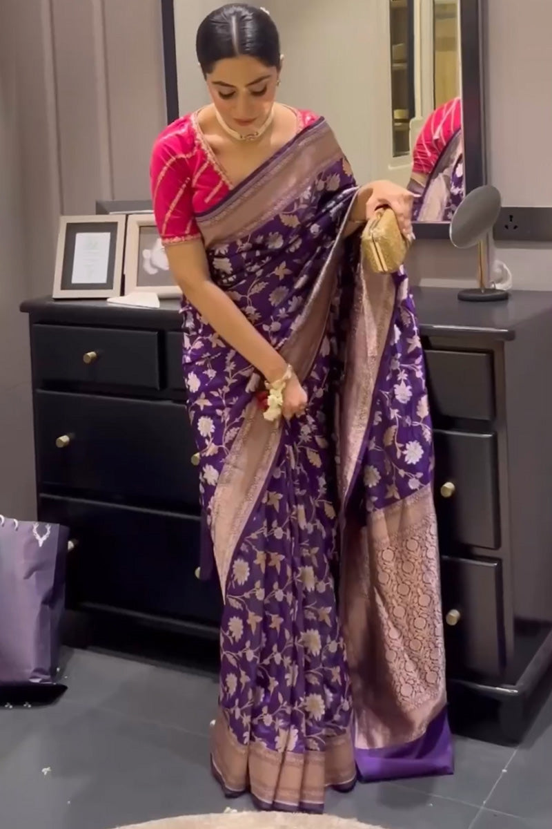 Quintessential Purple Soft Silk Saree With Serendipity Blouse Piece