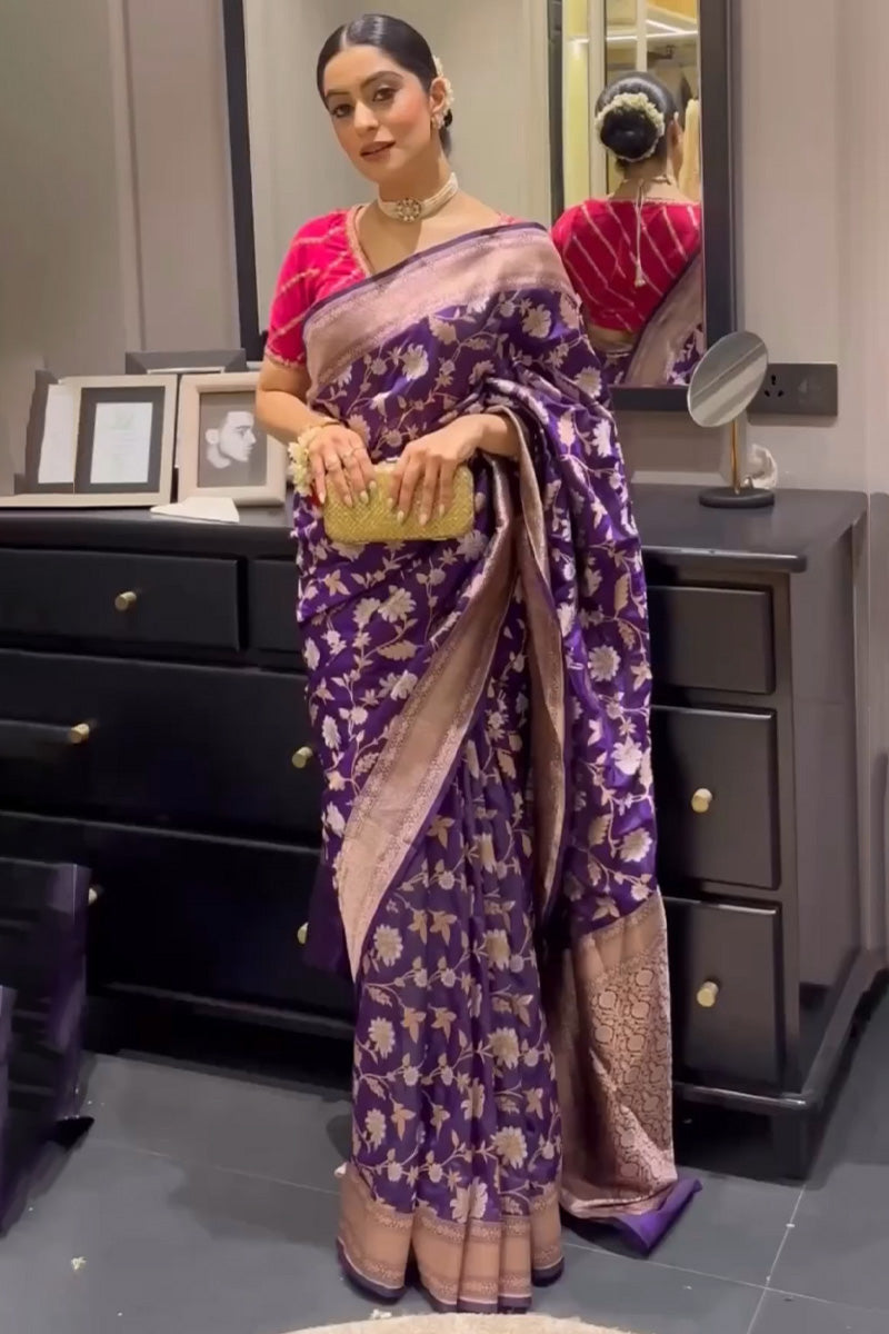 Quintessential Purple Soft Silk Saree With Serendipity Blouse Piece