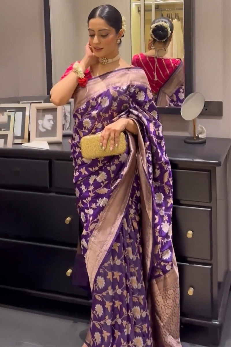 Quintessential Purple Soft Silk Saree With Serendipity Blouse Piece