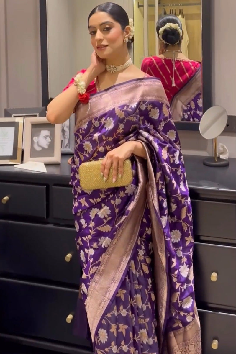 Quintessential Purple Soft Silk Saree With Serendipity Blouse Piece