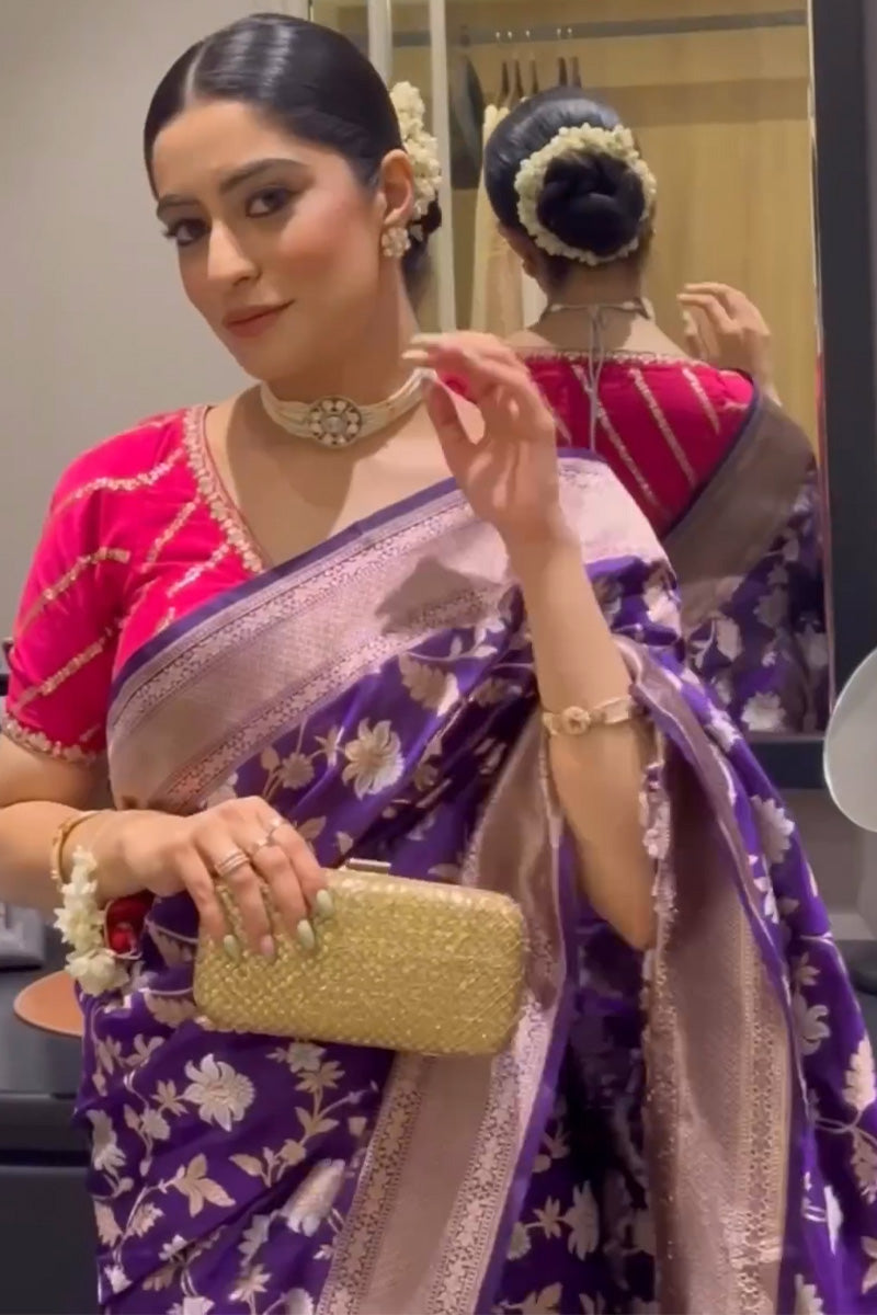 Quintessential Purple Soft Silk Saree With Serendipity Blouse Piece