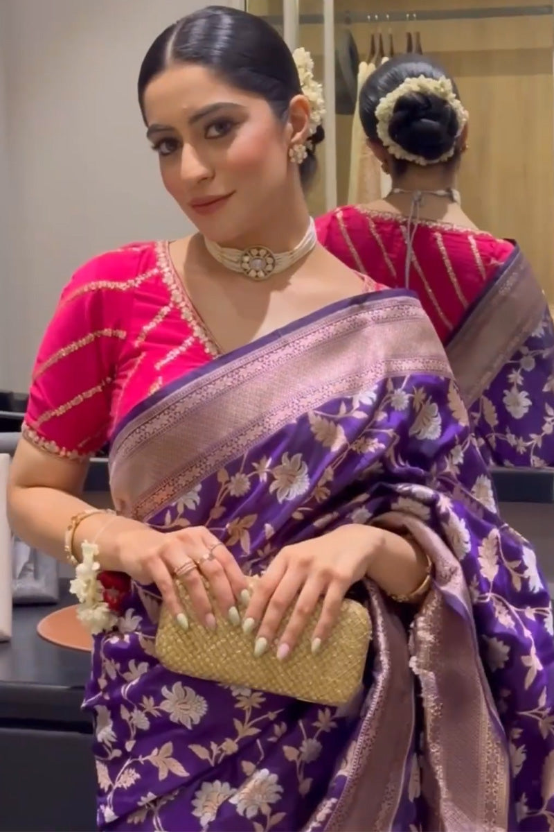 Quintessential Purple Soft Silk Saree With Serendipity Blouse Piece