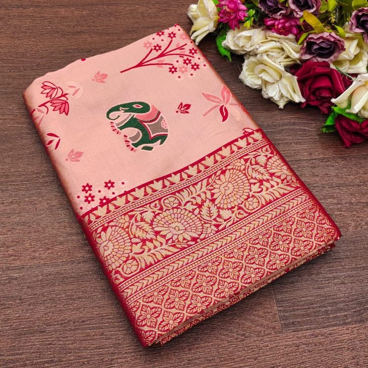 Denouement Pink Soft Silk Saree With Fragrant Blouse Piece