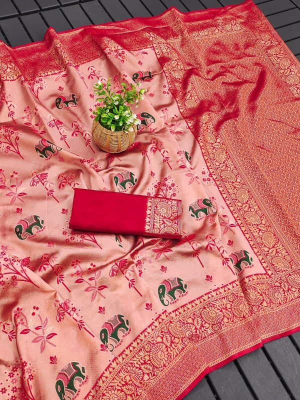 Denouement Pink Soft Silk Saree With Fragrant Blouse Piece