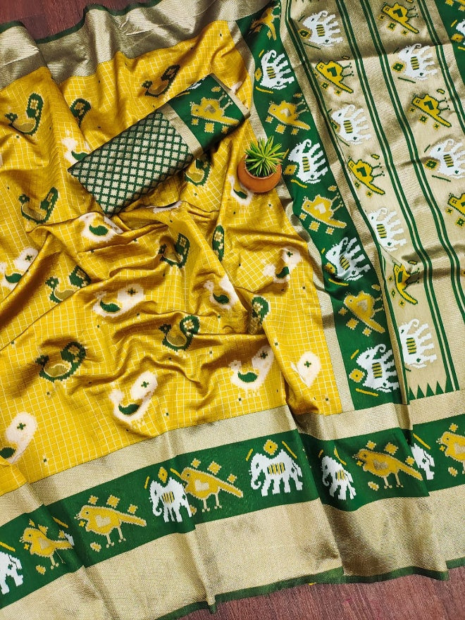 Vestigial Mustard Soft Silk Saree With Ratatouille Blouse Piece