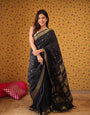 Profuse Black Soft Silk Saree With Splendiferous Blouse Piece