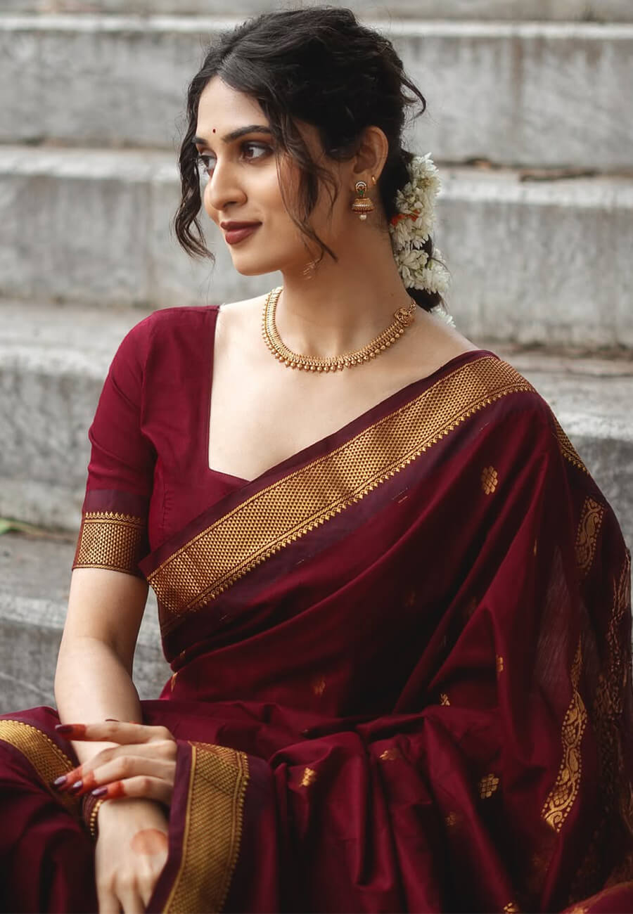 Scintilla Maroon Soft Silk Saree With Pleasurable Blouse Piece