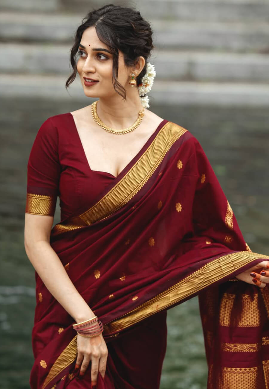Scintilla Maroon Soft Silk Saree With Pleasurable Blouse Piece