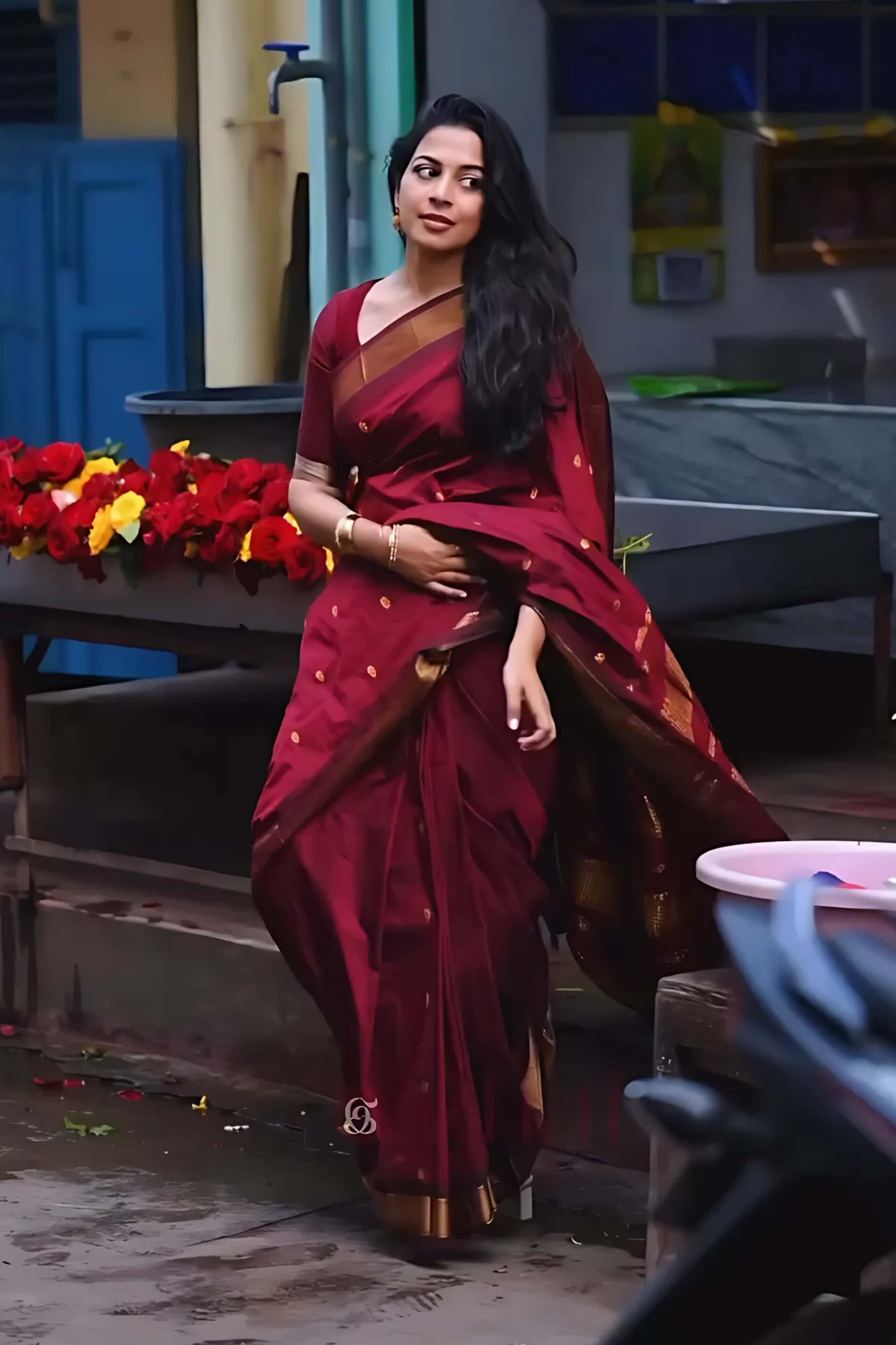 Brood Maroon Soft Silk Saree With Ethereal Blouse Piece