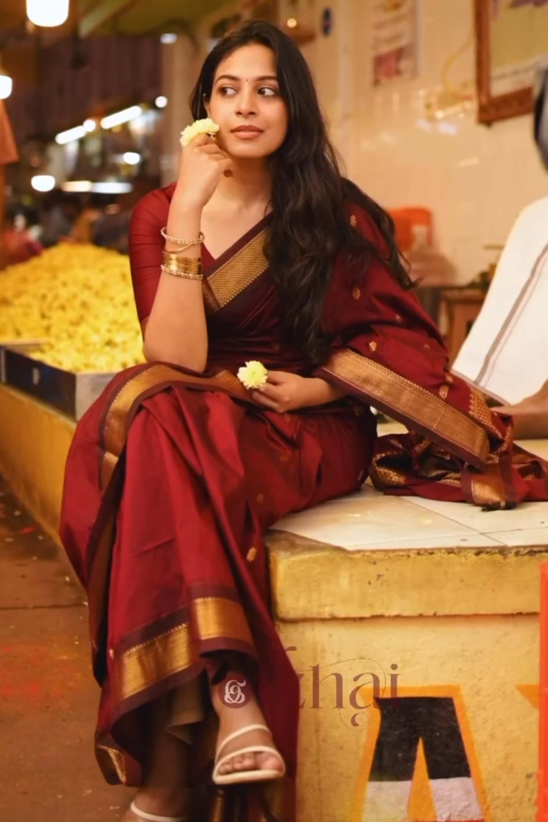 Brood Maroon Soft Silk Saree With Ethereal Blouse Piece
