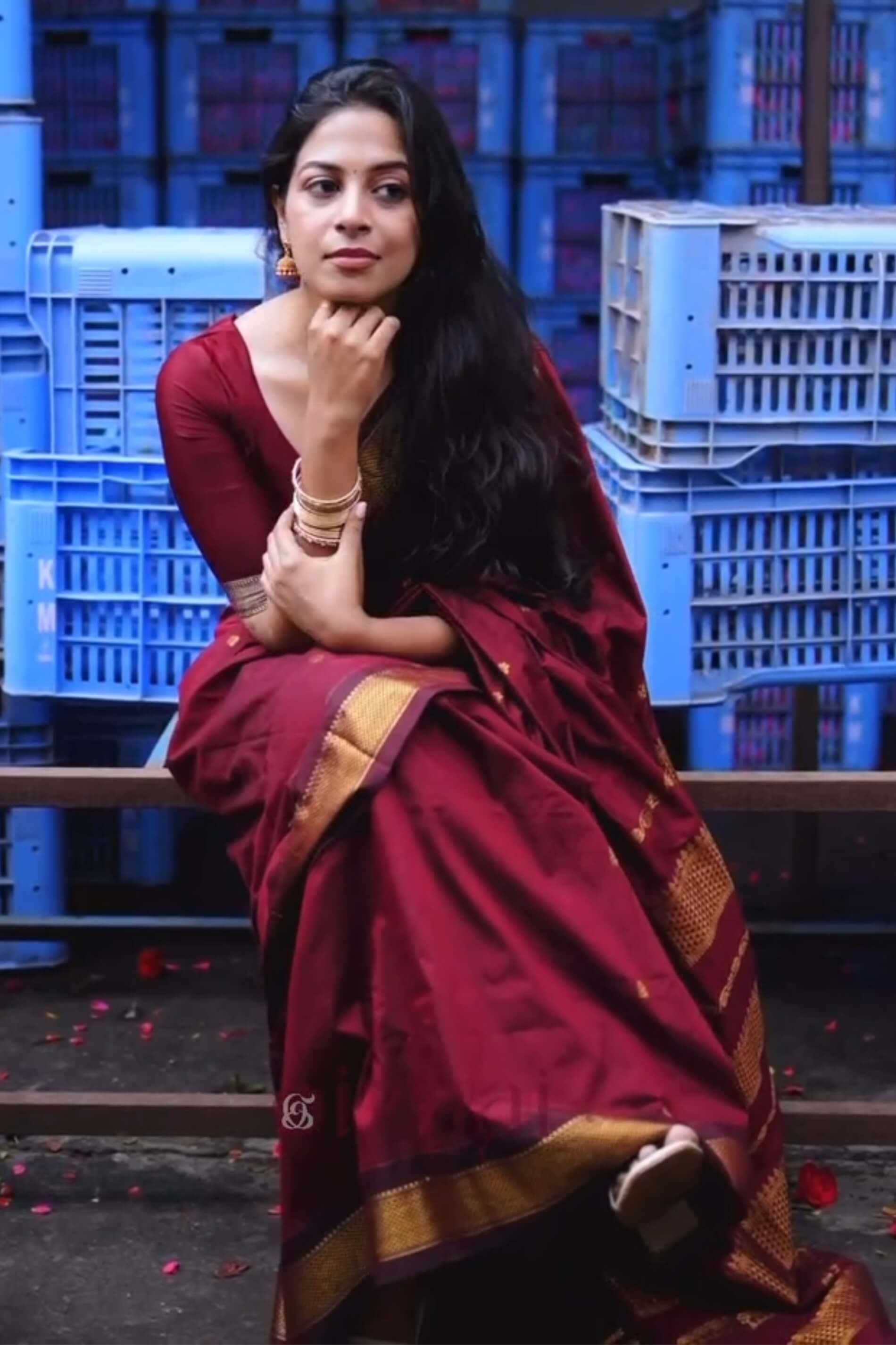 Brood Maroon Soft Silk Saree With Ethereal Blouse Piece