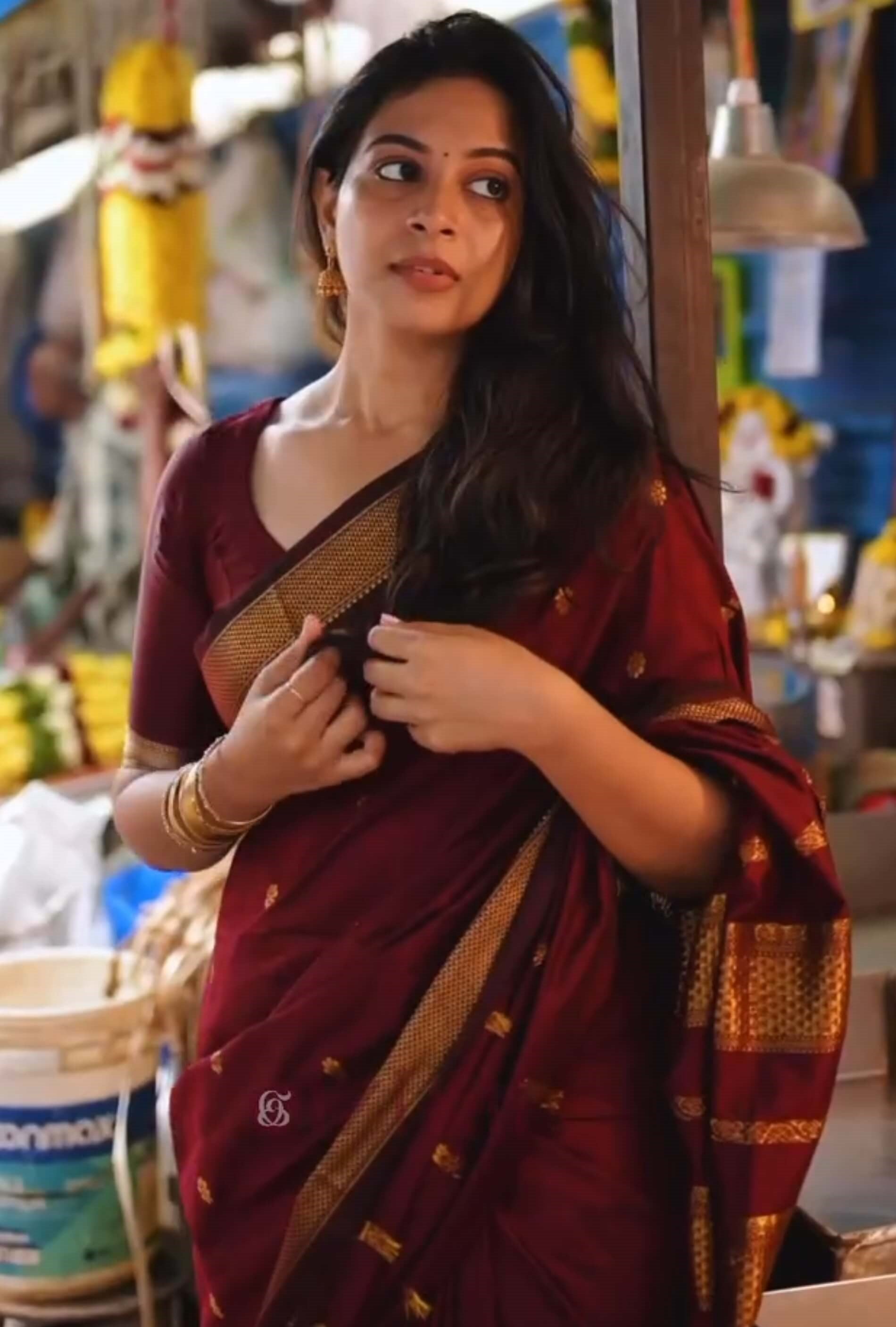 Brood Maroon Soft Silk Saree With Ethereal Blouse Piece