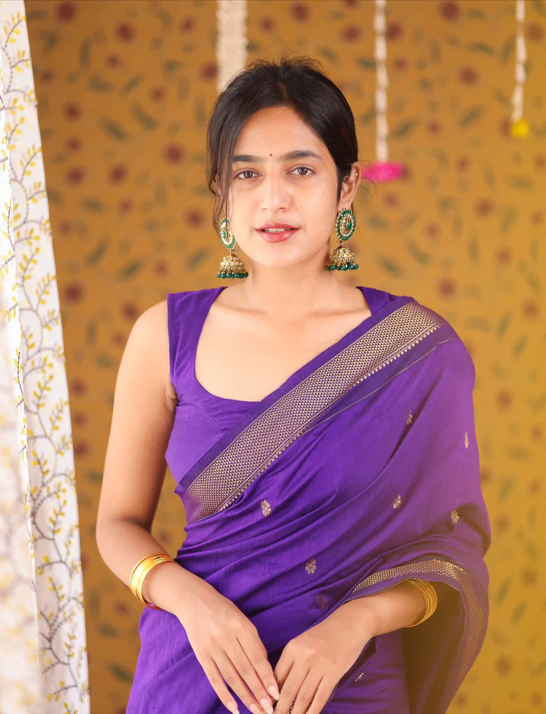 Lassitude Purple Soft Silk Saree With Demure Blouse Piece