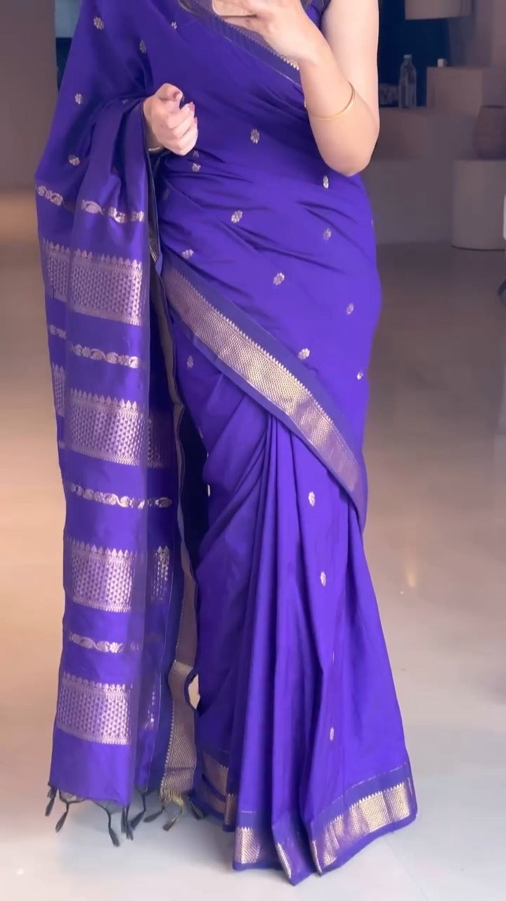 Lassitude Purple Soft Silk Saree With Demure Blouse Piece