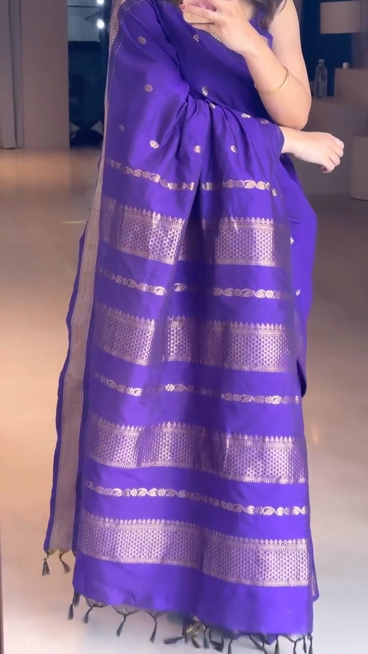Lassitude Purple Soft Silk Saree With Demure Blouse Piece