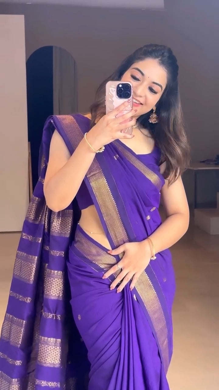 Lassitude Purple Soft Silk Saree With Demure Blouse Piece