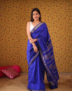Angelic Royal Blue Soft Silk Saree With Delightful Blouse Piece