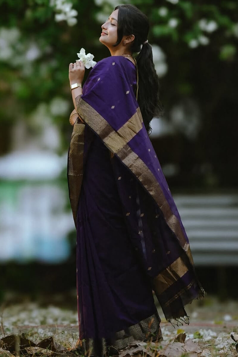 Serendipity Purple Cotton Silk Saree With Winsome Blouse Piece